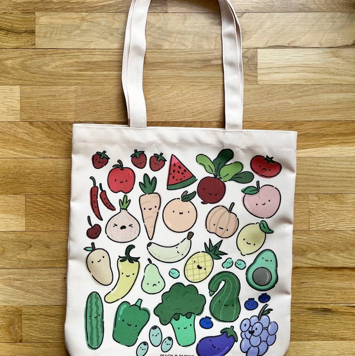 peach & paperie - Wholesale Tote Bag - Women's - Rainbow Veggies & Fruit Tote Bag