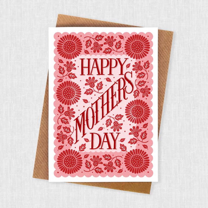 Pink and Red Floral Pattern Mothers Day Card for wholesale by Alexandra Snowdon