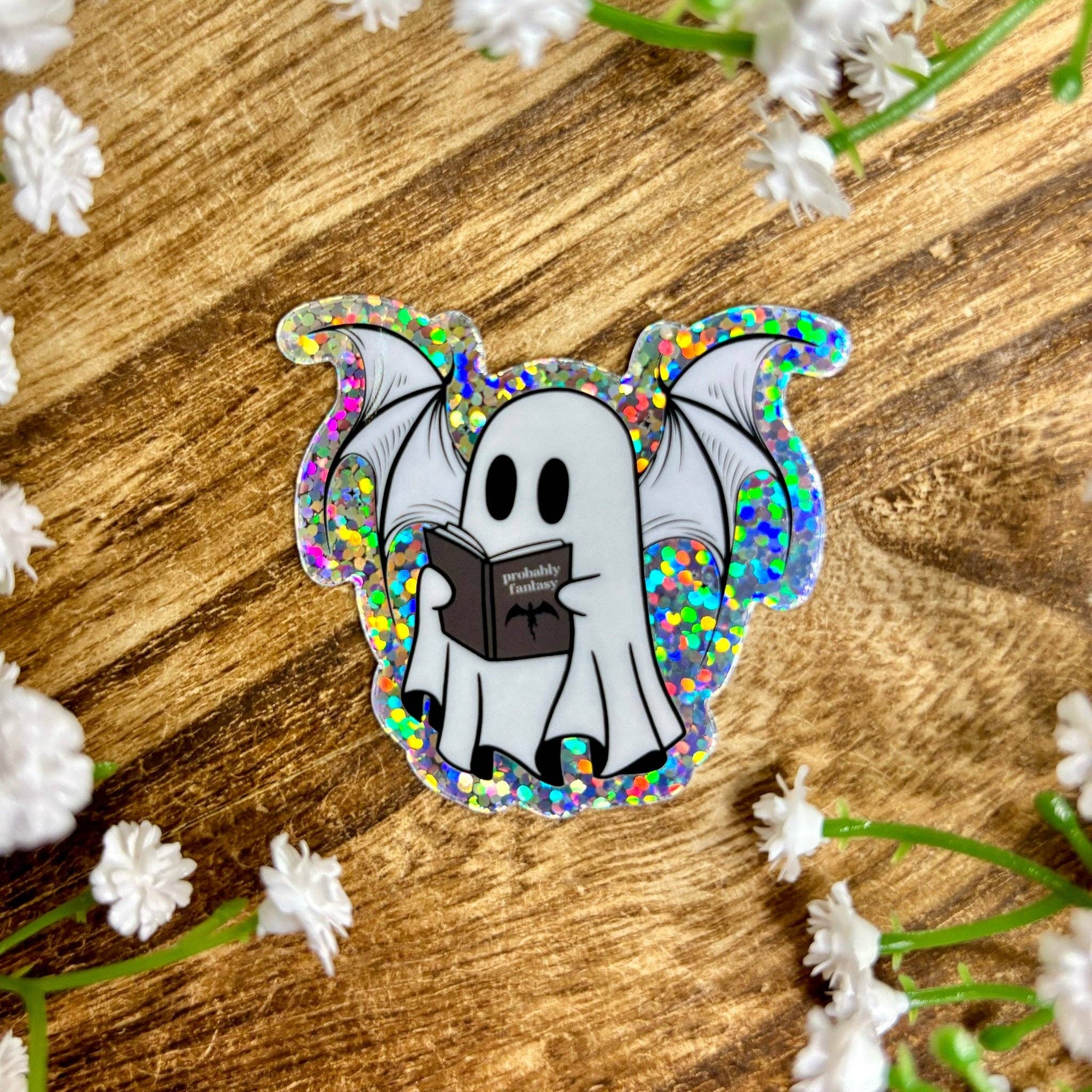 Awfullynerdy.co - Wholesale Sticker - Ghost Reading Probably Fantasy Glitter Sticker