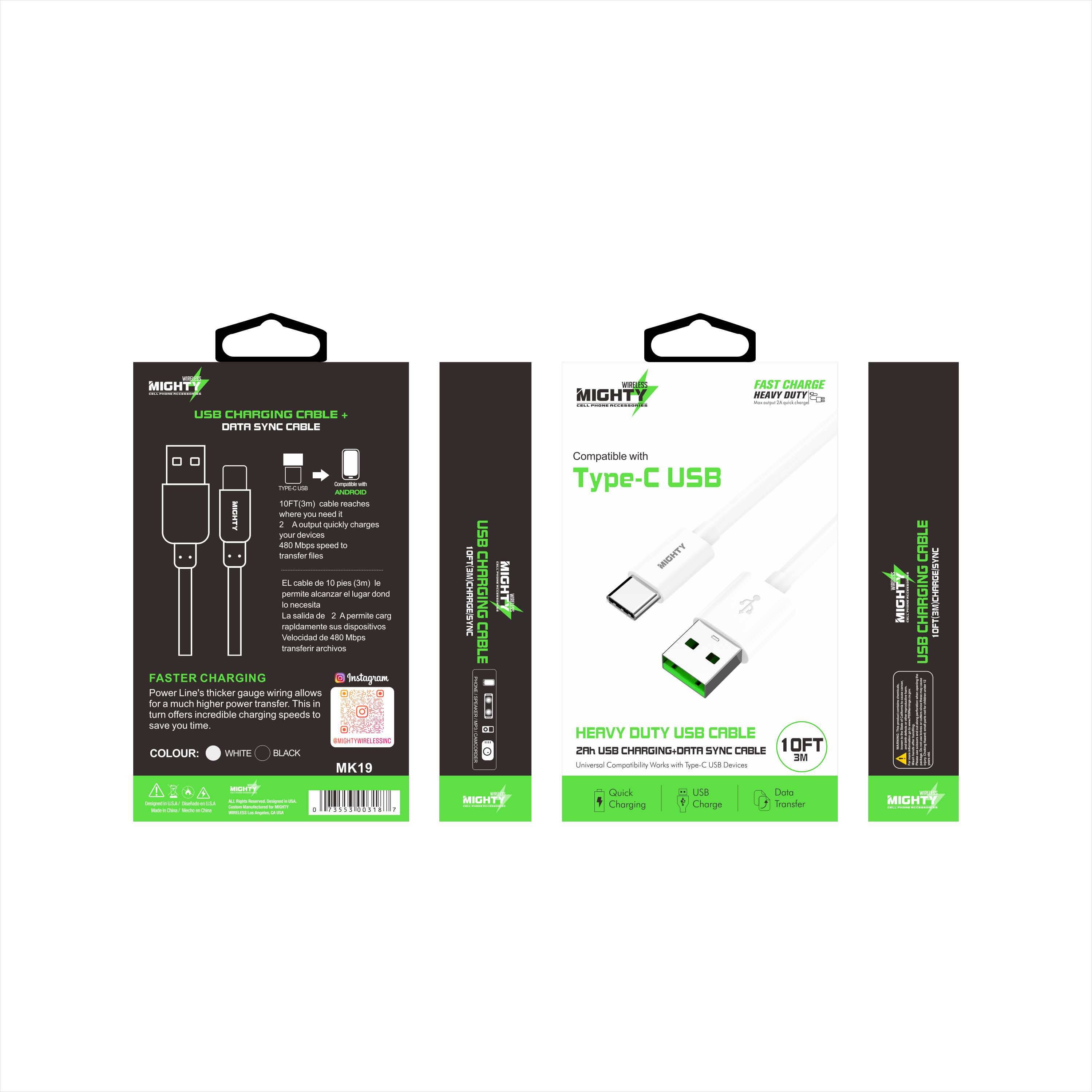 Mighty Wireless - Wholesale Charging Cable - Mighty Fast Charging 10FT Type-C Cable White MK191