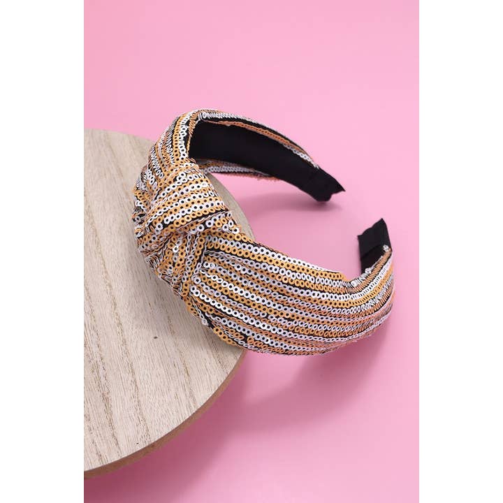 JOSSLYN by wall to wall - Wholesale Fashion Headband - Women's - SEQUIN STRIPE EMBELLISHED KNOT HEADBAND | 40HB1451