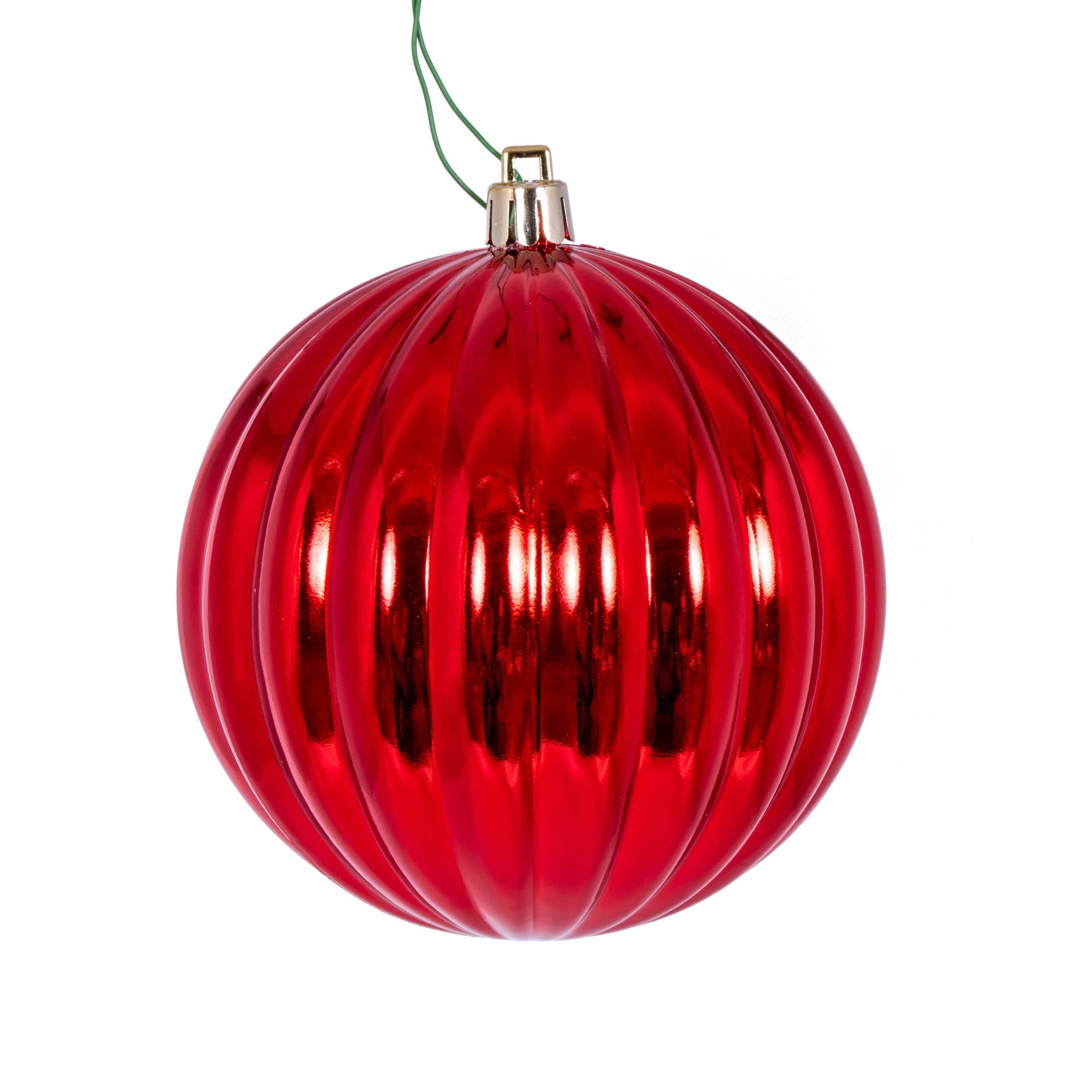 Vickerman 4" Red Shiny Lined Ball Ornament, 6 per Bag. for wholesale on Faire
