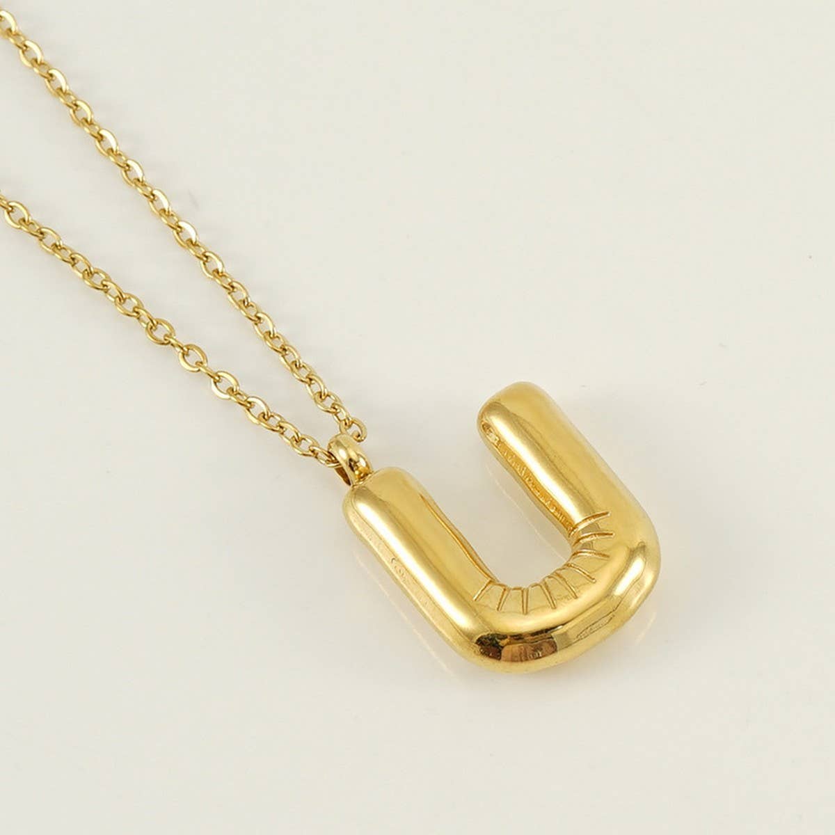 NINEXIS - Wholesale Pendant/Charm Necklace - CWAJE1933_Stainless Steel Glossy Bubble Letter Necklace Gold20