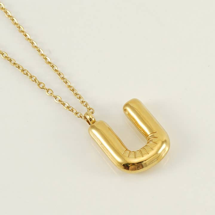 NINEXIS - Wholesale Pendant/Charm Necklace - CWAJE1933_Stainless Steel Glossy Bubble Letter Necklace Gold20