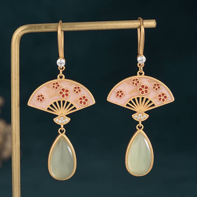 Blooming Flowers on Jade Earrings for wholesale by Bright MacMing