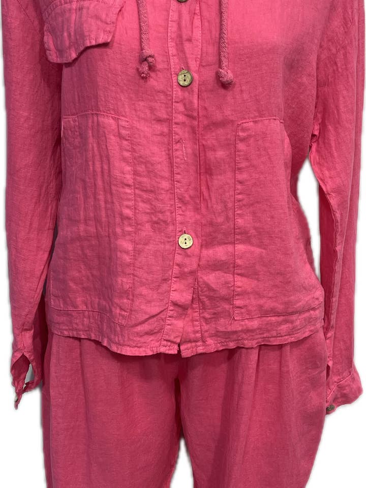 Fuchsia Linen Button Up Hoodie for wholesale on Faire