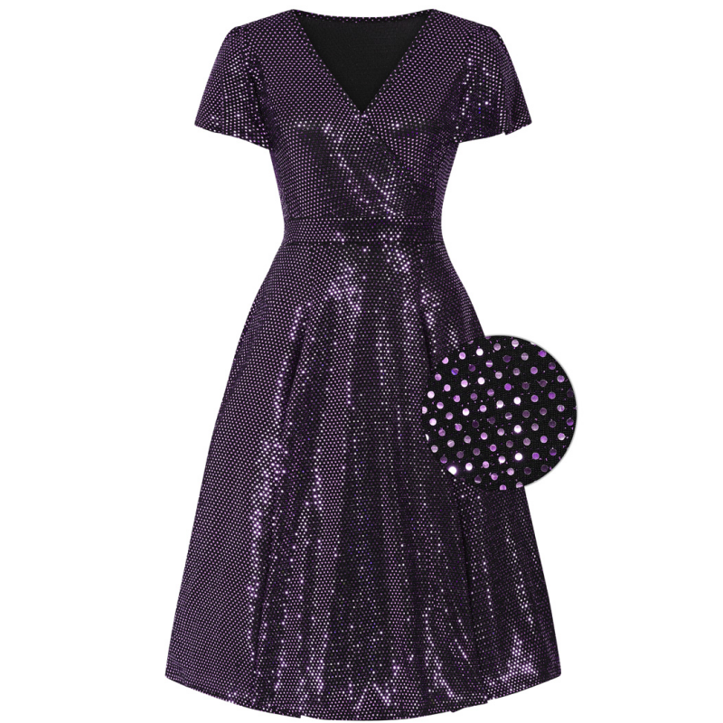 Lady V London – wholesale Dress – Women's – Lyra Dress - Purple Disco Ball Sparkle0