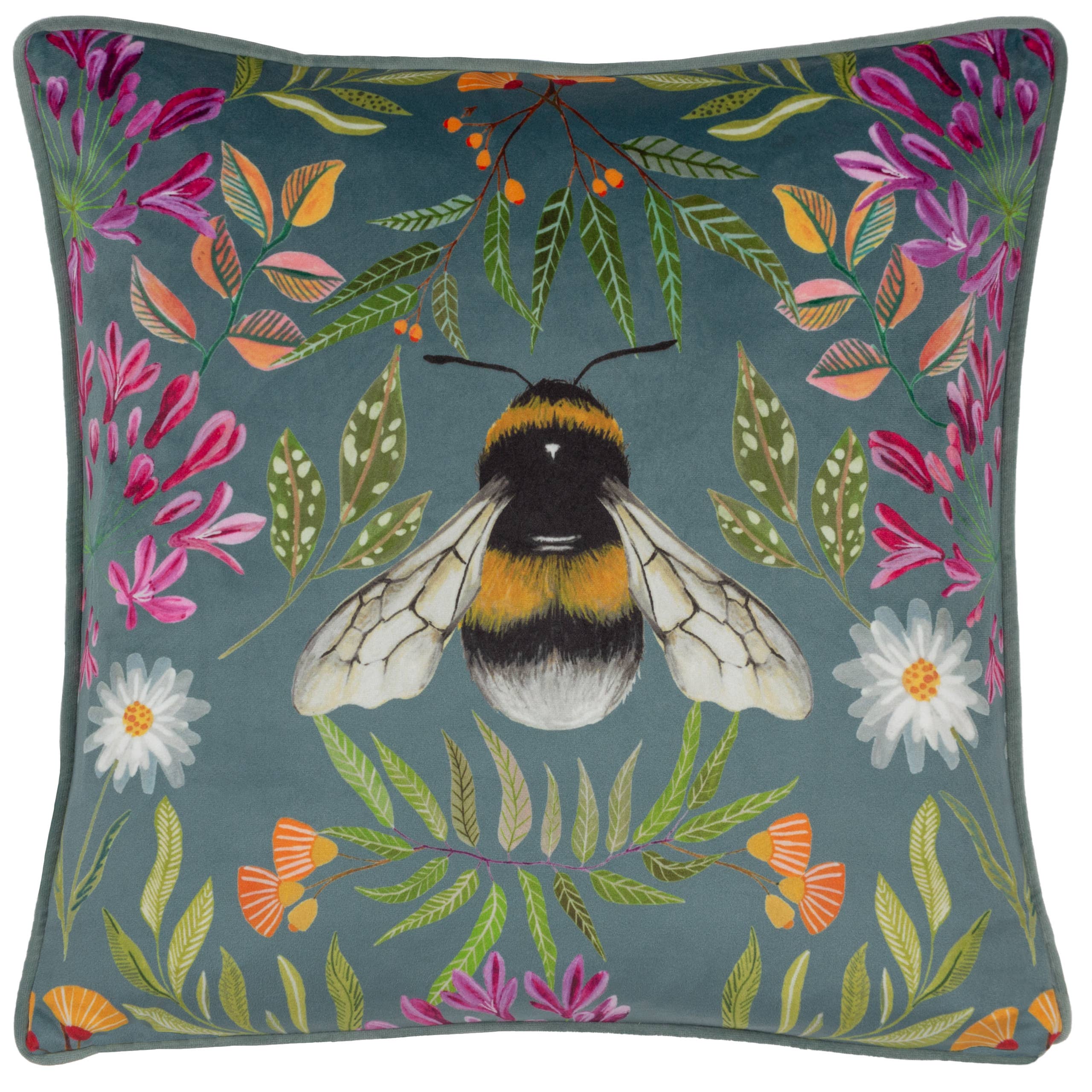 House of Bloom Zinnia Bee Cushion Steel Blue for wholesale on Faire1