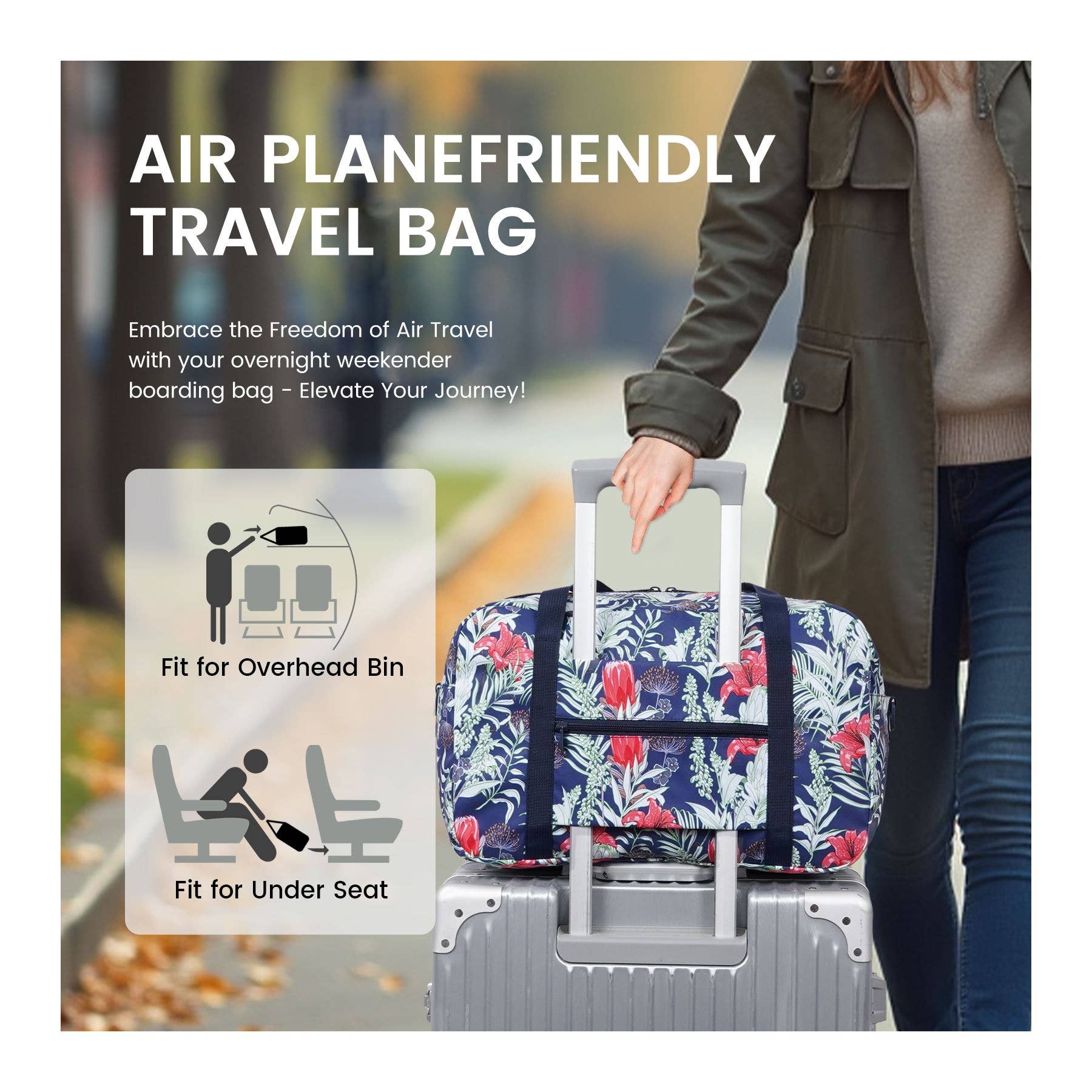 wandf – Saco de viagem - Mulher por atacado – Mala de Viagem Impressa 20L Armazenamento Sob o Assento para Companhias Aéreas53