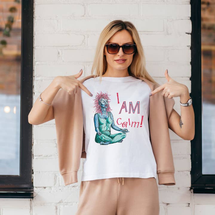 I AM Calm! T-shirt - White - 100% Cotton - Regular/Fitted for wholesale by Hannah Kate Makes