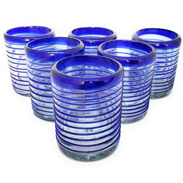 MexHandcraft - Venta al por mayor Vaso/copa - Vasos mexicanos reciclados en espiral azul cobalto de 10 oz3