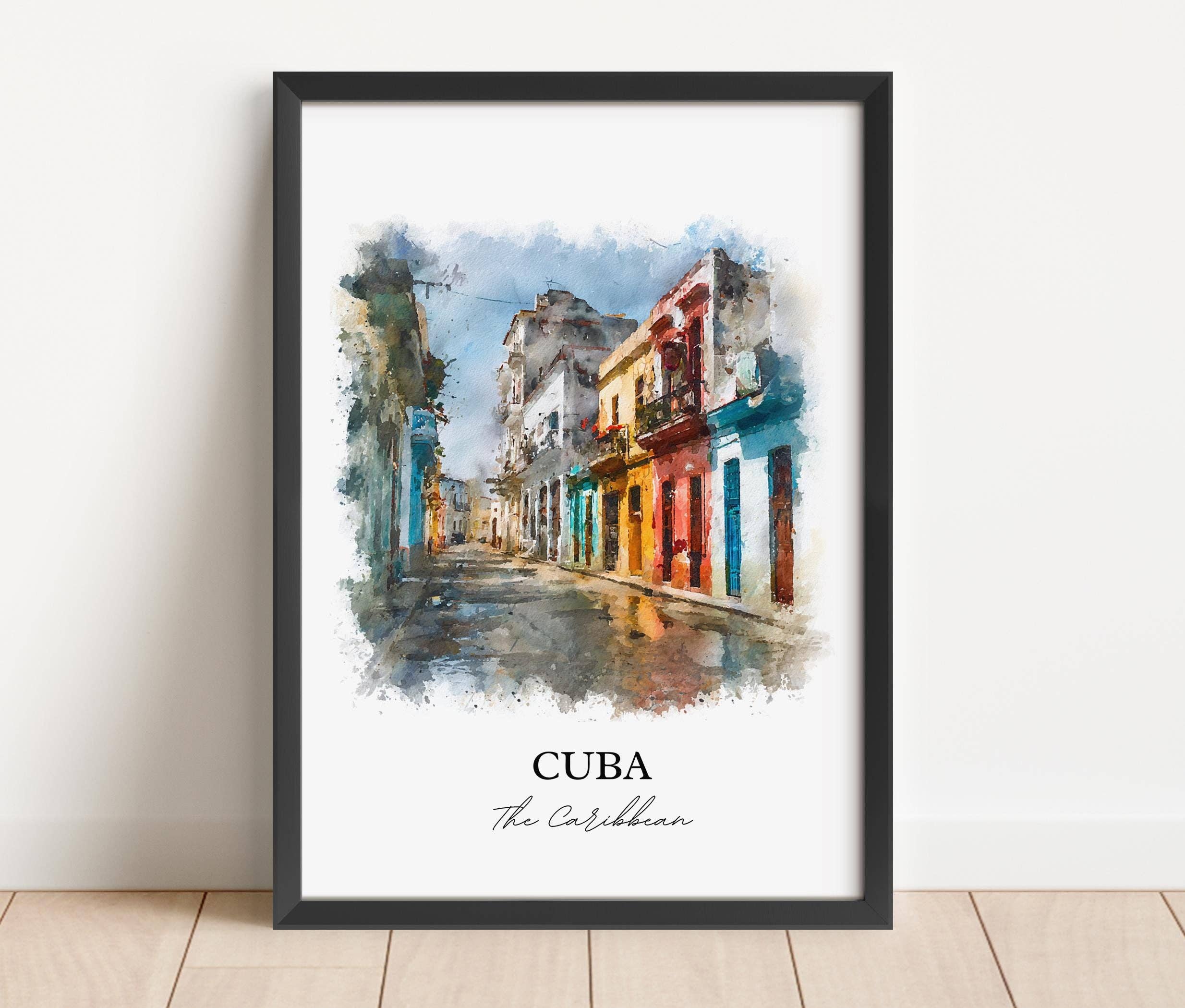 Premium Travel Art - Wholesale Art Print - Cuba Wall Art, Cuba Print, Cuba Watercolor Art, Cuba Country Gift, Travel Print, Travel Poster, Housewarming Gift2