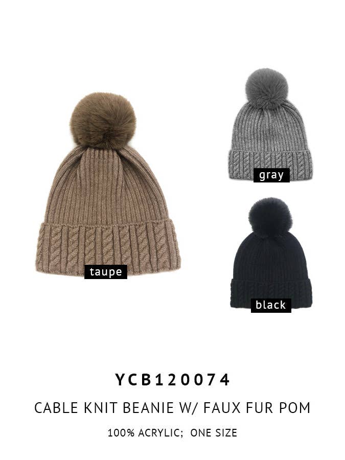 Gorro de malha de cabo com pompom de pele sintética por atacado de Do Everything In Love®