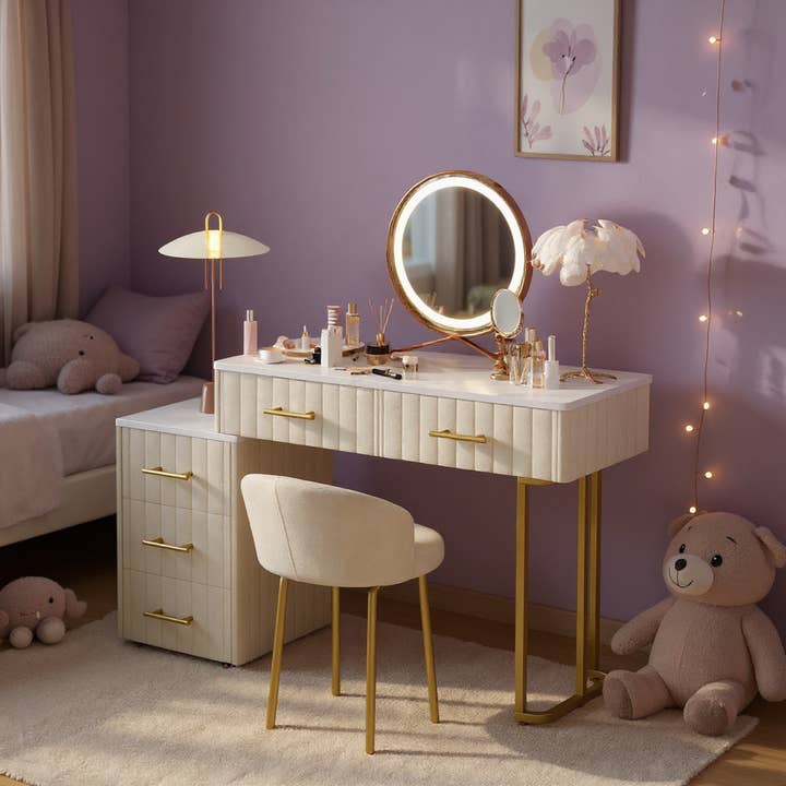 Velvet Vanity Desk with Chair Makeup Table with Storage for wholesale by HOMYCASA DESIGN INC