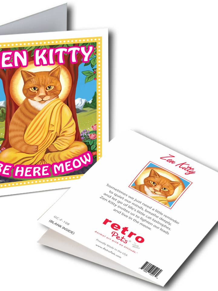 Zen Kitty Everyday Greeting Cards 3-pack for wholesale by Retro Pets
