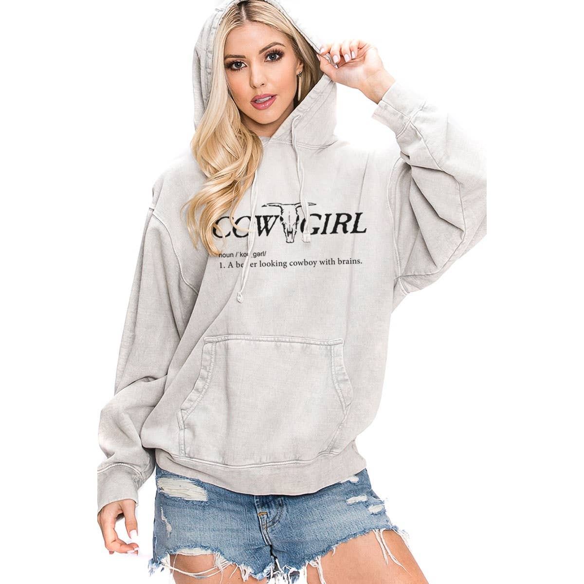 HRTandLUV - Wholesale Hoodie - Women's - COWGIRL COW SKULL MINERAL WASH HOODED SWEATSHIRTS1