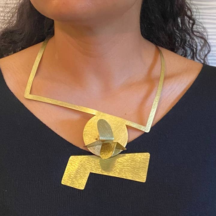 REFLECT 1 Abstract Interchangeable Gold-Tone Necklace from the FIGURE Collection for wholesale by Chick Boss LLC