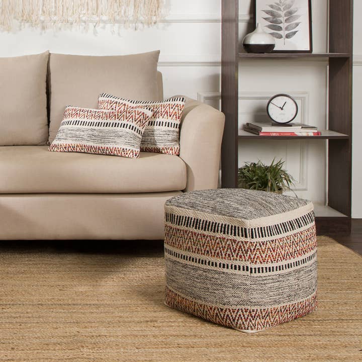 Motley Bohemia Multi · REDEARTH · STUFFED Pouf 100% Cotton (17.5"X17.5"X17.5") for wholesale on Faire2