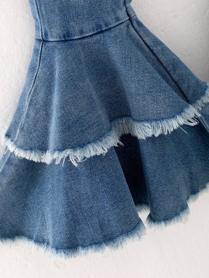 Rylee Faith Designs - Wholesale Jeans - Kids - Tight Double Layer Light Blue Bell-bottoms Denim Jeans Pants Elastic