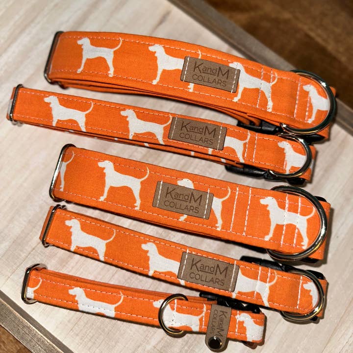 K and M Collars - Wholesale Pet Collar - Dog - White Dogs on Orange Dog Collar, Tennessee, K and M Collars