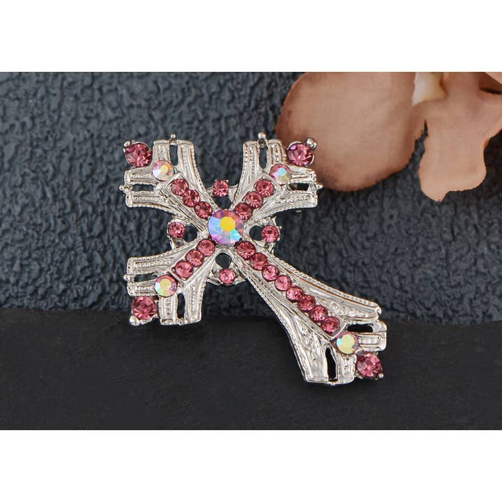 AK Brand - Vendita all'ingrosso Spille - Spilla a forma di croce religiosa argentata con strass44