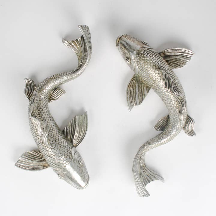 Originals International Ltd – wholesale Ornament set – Silver Resin Koi Fish Ornaments – Pair of Sculptural Accents1