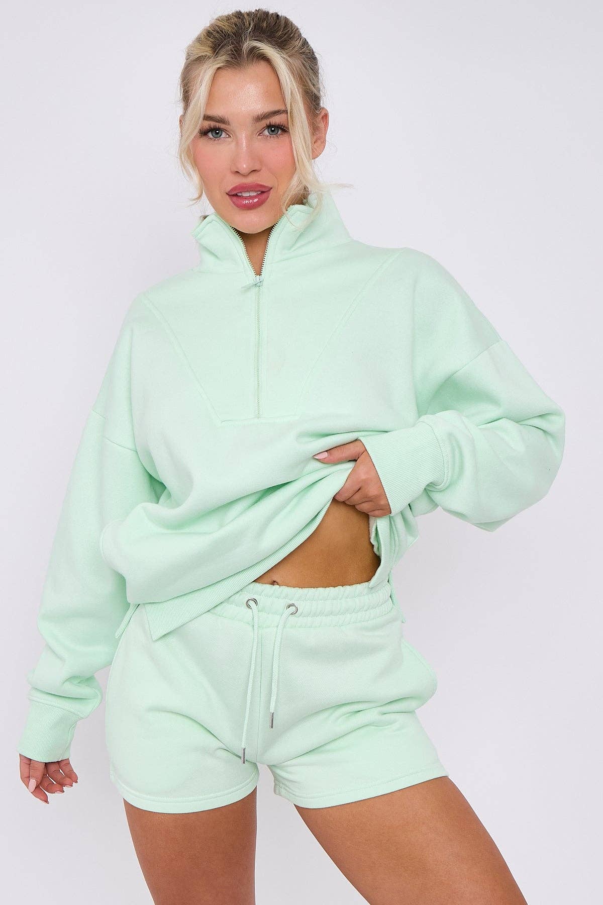 AX Labels - Wholesale Lounge Set - Women's - 1/2 Zip Top & Shorts Fleece Co-ord43