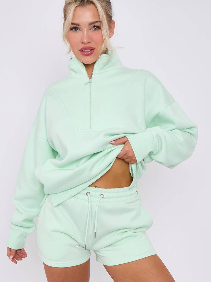 AX Labels - Wholesale Lounge Set - Women's - 1/2 Zip Top & Shorts Fleece Co-ord43