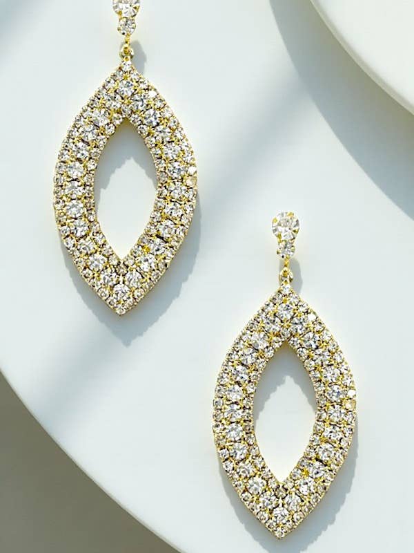 Rhinestone pavé marquise oorbel met hanger voor wholesale door Andrea Bijoux