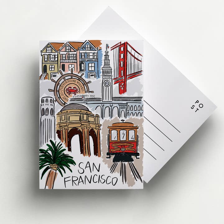 Postal ilustrada del área de la bahía de San para venta al por mayor de Annie Montgomery Design