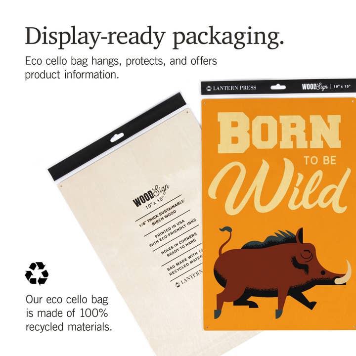 Lantern Press - Wholesale Wood Wall Art - WOOD SIGN ART Hog, Born to be Wild, Geometric12