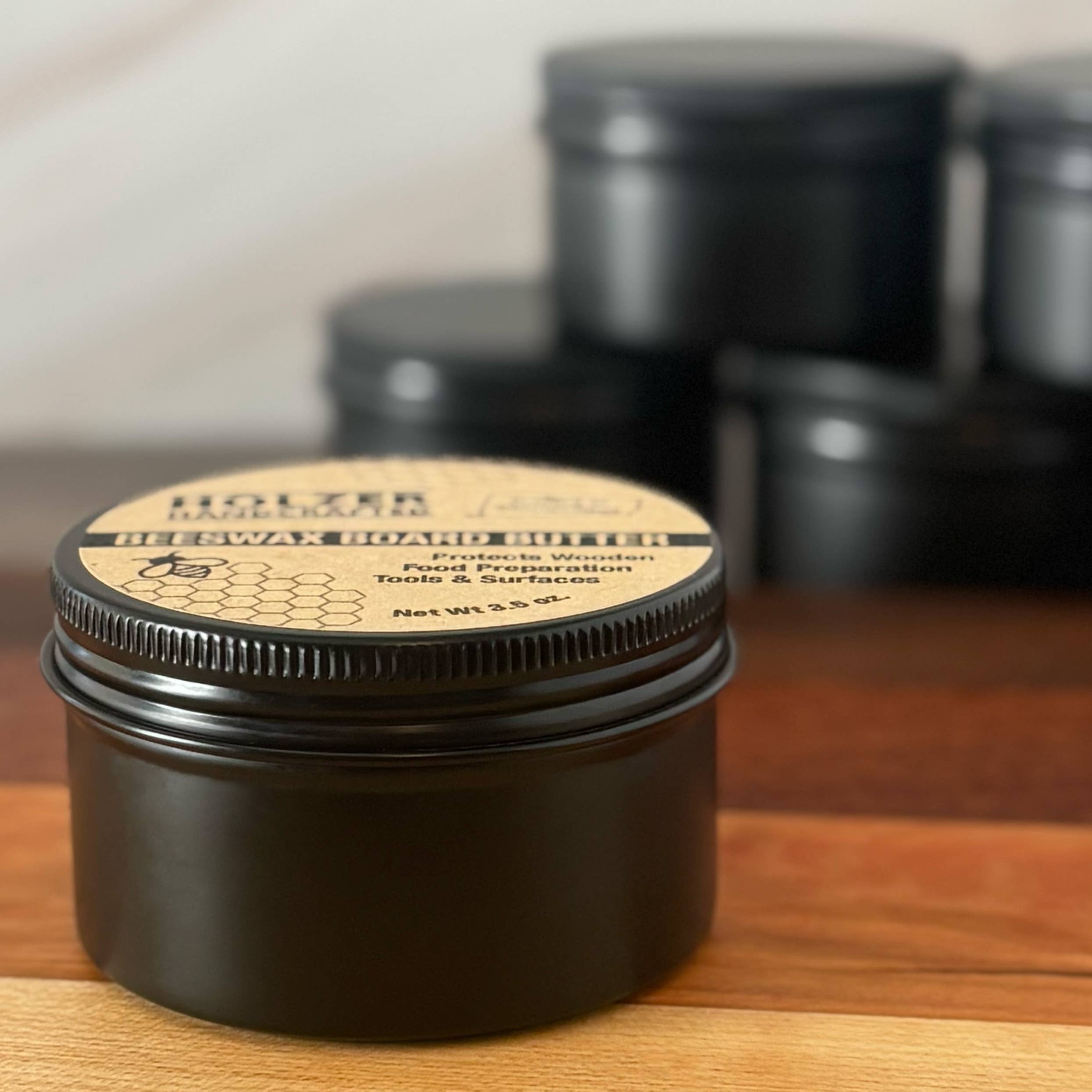 Holzer Handcrafted ® - Wholesale Wood Butter - Beeswax Board Butters for Wood Food Contact Surfaces | 3.5 oz Reusable Tin | Handmade Oil, Wax and Conditioner for Cutting Boards, Butcher Blocks, Wooden Utensils | Holzer Handcrafted 7
