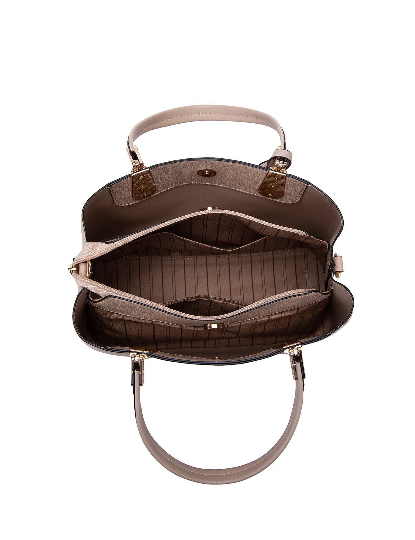 Serenade Beverly Hills Collection - Wholesale Top handle bag – women's - AINSLEY VEGAN TRIPLE COMPARTMENT BAG- XB-2338-TAUPE5