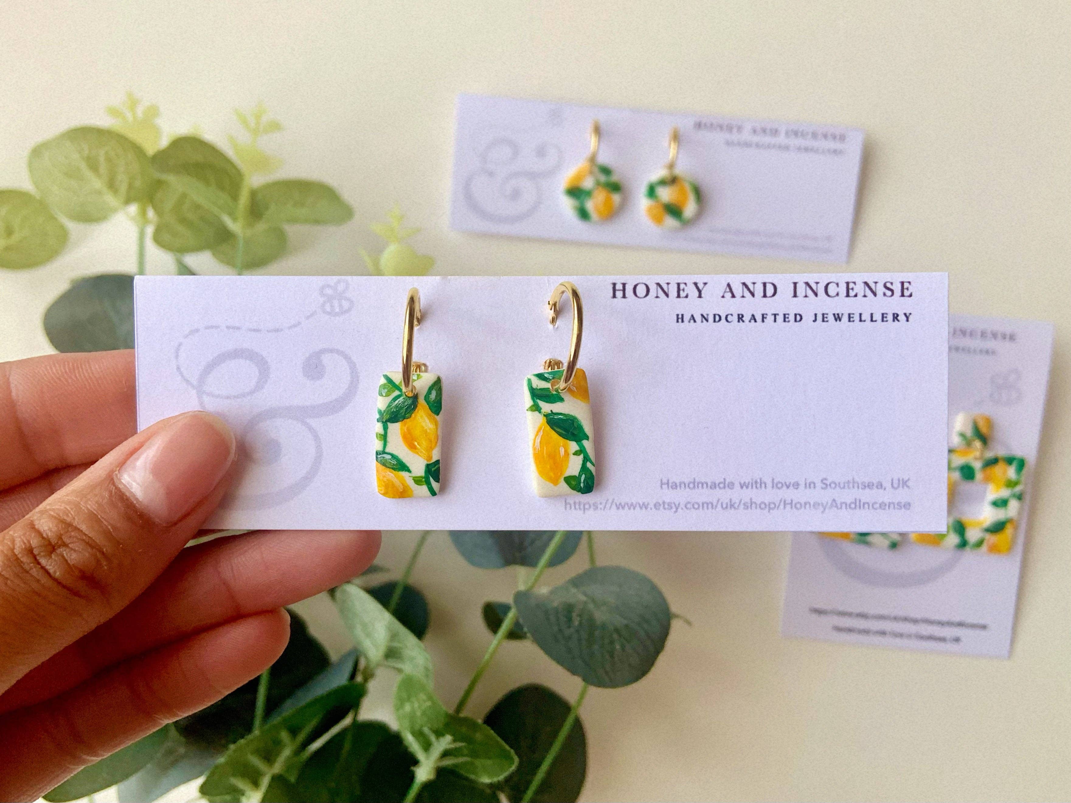 Honey and Incense – wholesale Dangle earrings – Amalfi Lemon Hand-Painted Earrings2