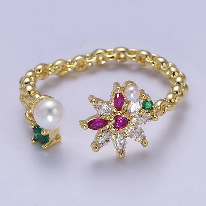 Aim Eternal - Wholesale Ring met meerdere stenen - Dainty Pearl CZ Crystal Daisy Flower gouden ring O21040