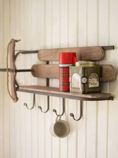 Retro Wood and Metal Sled Wall Shelf for wholesale by Wood & Metal Wall
