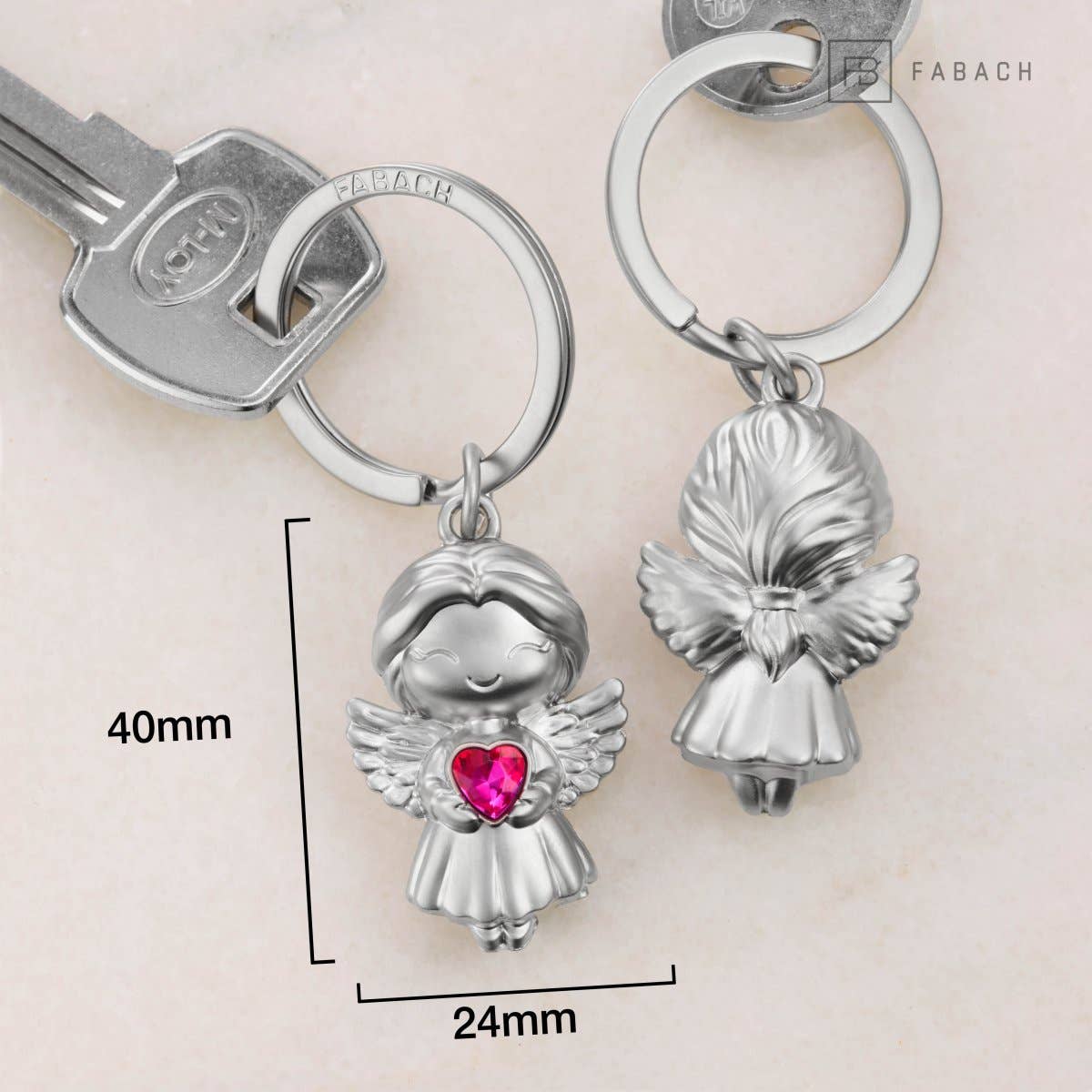 FABACH – Die Schlüsselanhänger-Schmiede - Wholesale Keychain - Women's - Guardian Angel Keychain "Lucy" with Shimmering Crystal Heart - Angel Good Luck Charm Keychain Love2