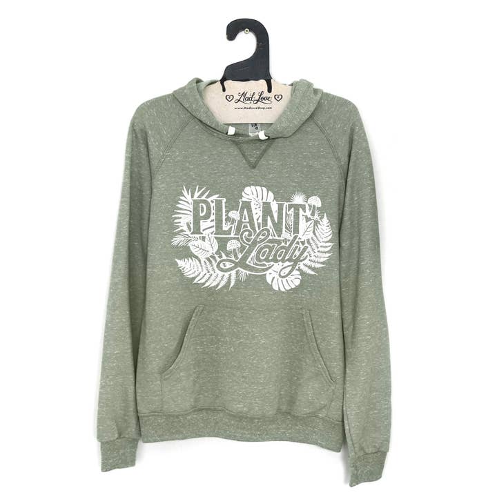Sweat-shirt à capuche unisexe Olive Terry Speckle avec dame des plantes pour la vente par Mad Love Shop