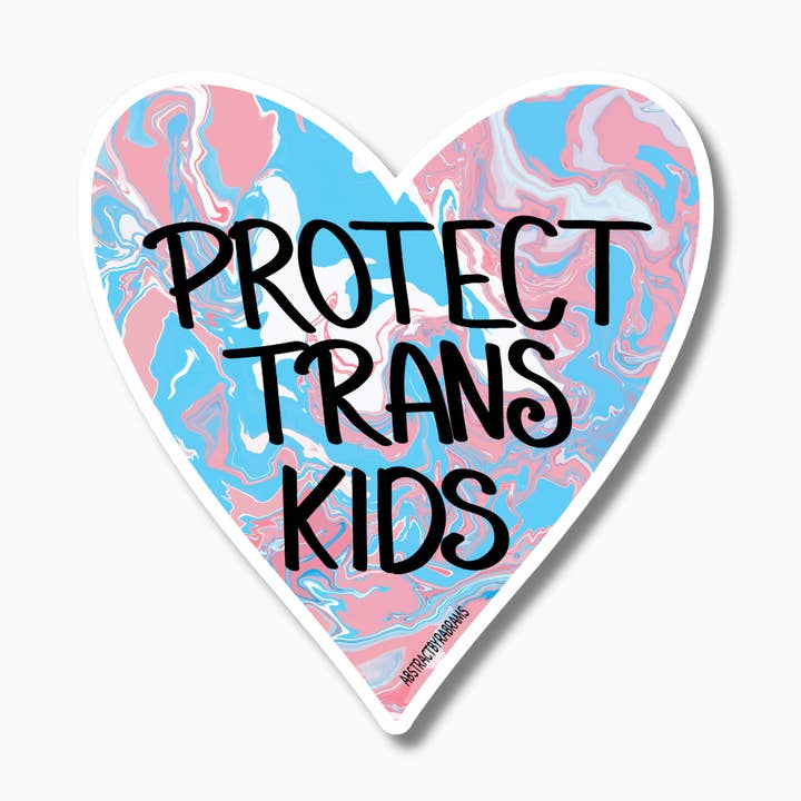 Protect Trans Kids Heart Shaped Matte Vinyl Sticker LGBTQ for wholesale by AbstractbyRabrams