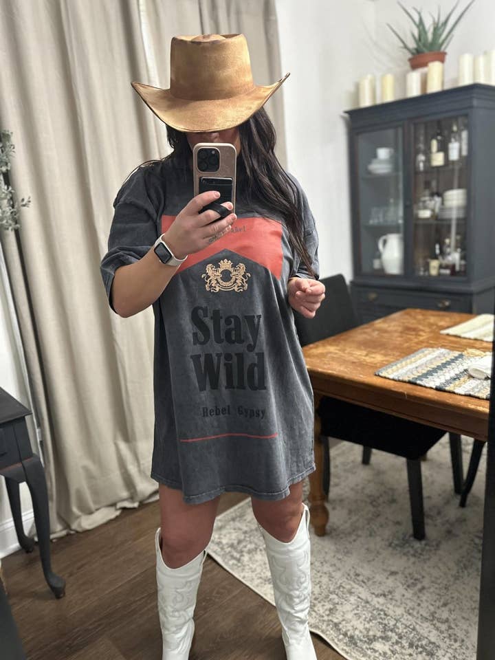 THE BEVEL LABEL - Wholesale T-Shirt (Graphic) - Women's - Charcoal Stay Wild T Shirt Dress8