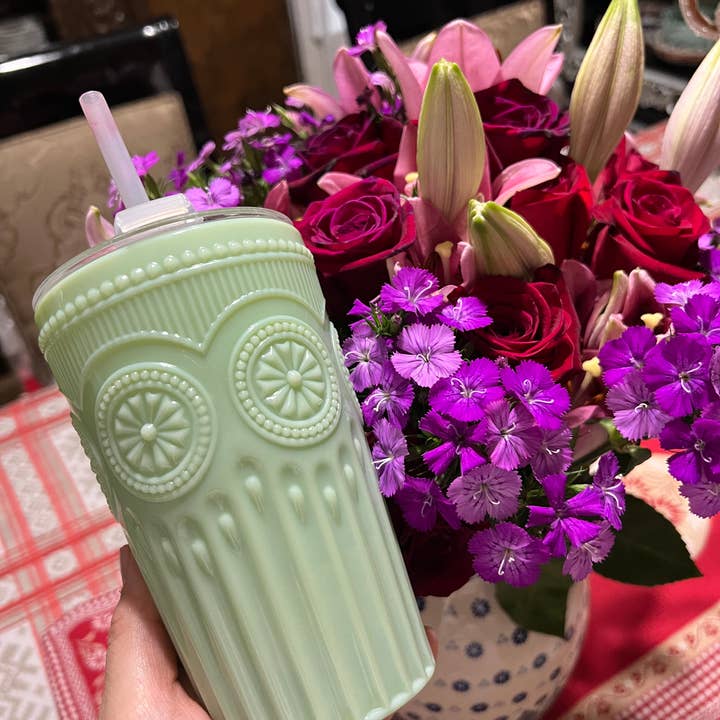 Mami24Seven - Wholesale Insulated Mug/Tumbler - Jadeite Amelie Sunflower Pattern Coffee Tumbler