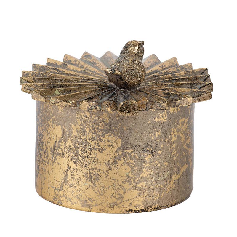 A&B Home Group Inc. - Wholesale Decorative Box - 5x5x4" Resin Antique Gold Trinket Box with Bird Accents5
