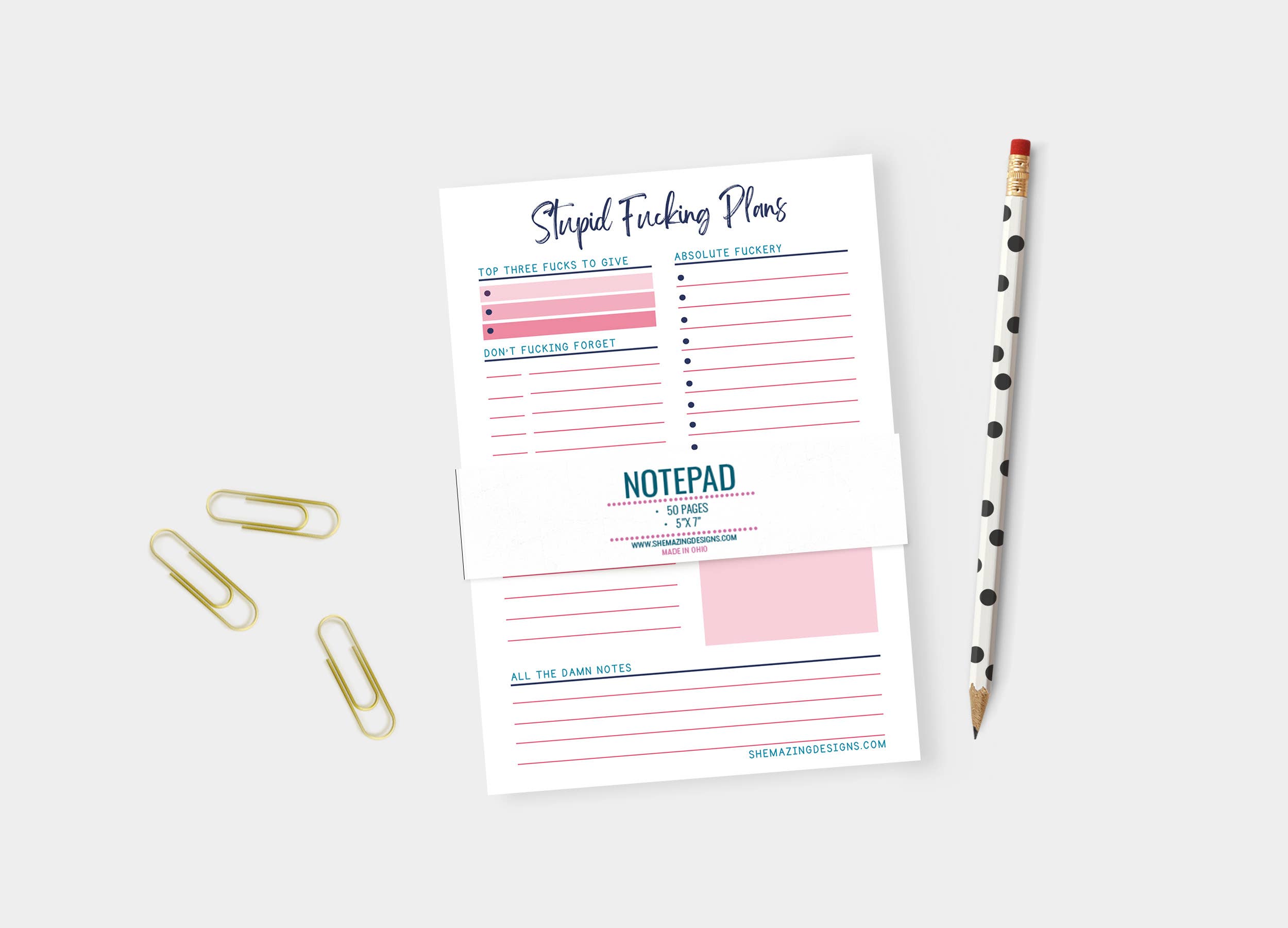Shemazing Designs - Wholesale Notepad - Funny, Swear Notepad | Stupid Fucking Plans - 5x71