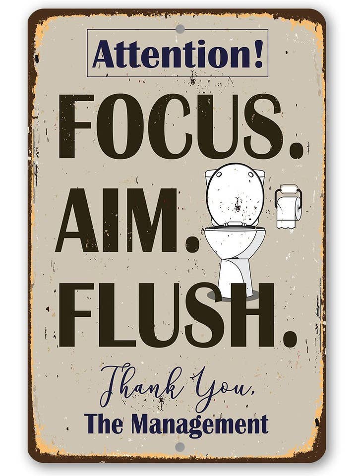Focus Aim Flush - Metal Sign for wholesale by Lone Star Art Metal Signs