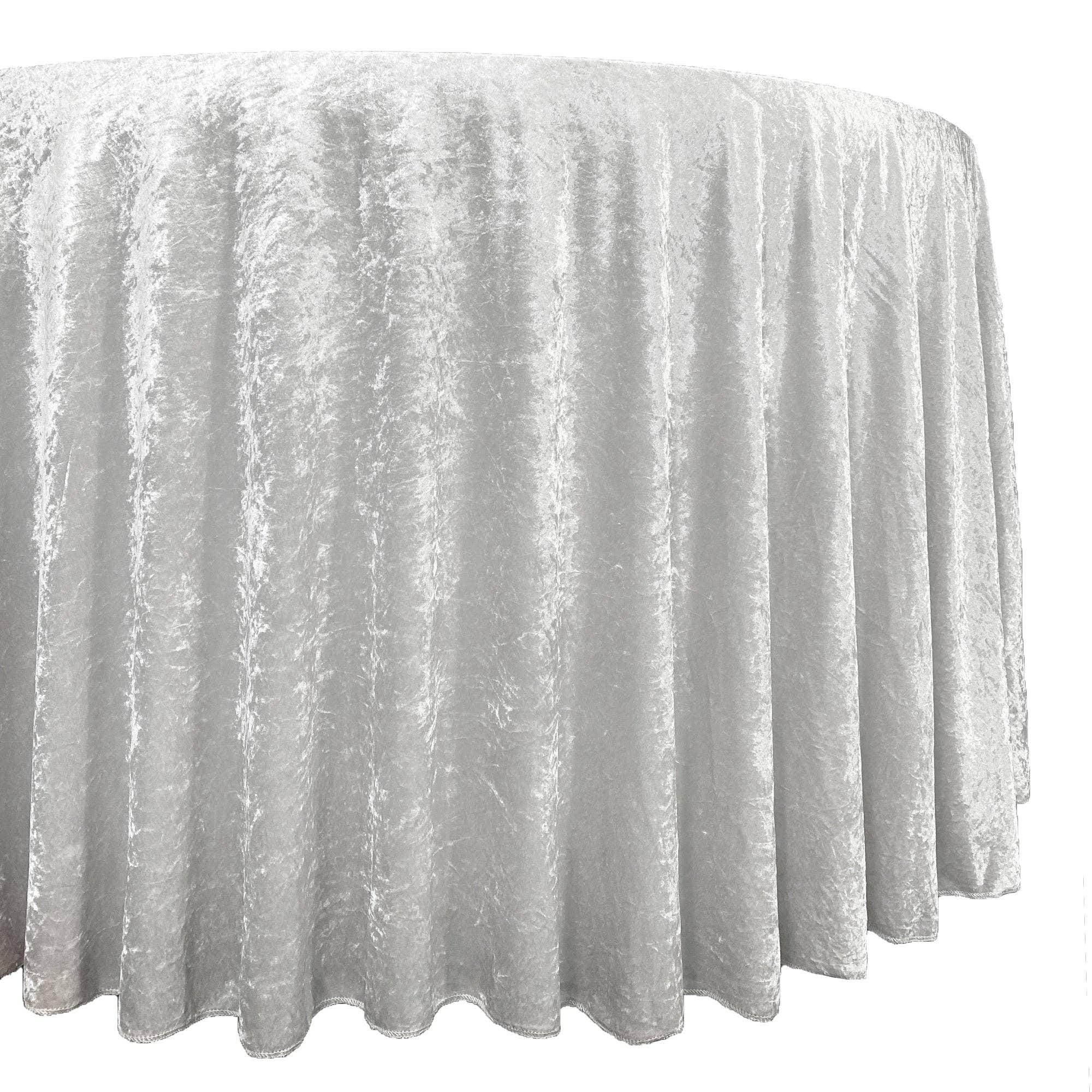 YOUR CHAIR COVERS - Wholesale Tablecloth - 132 Inch Round Crushed Velvet Tablecloth White1