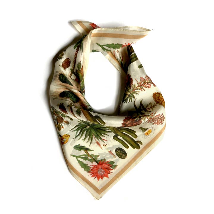 Curious Prints - Wholesale Sjaal - Dames - 100% Zijde Sjaal Botanische Cactus Zomer Bandana Wandkleed