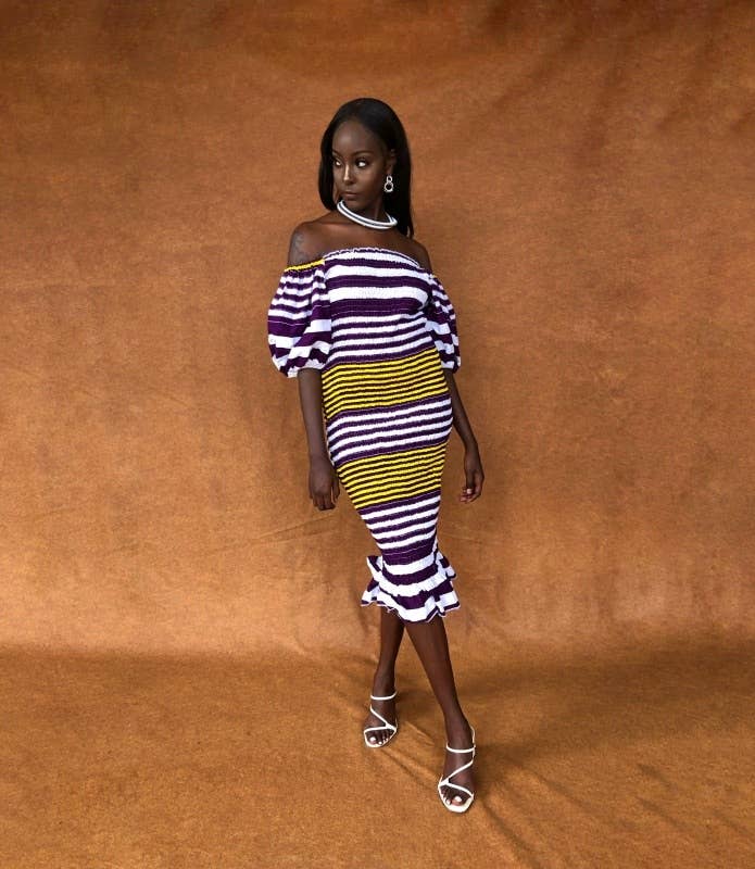 Besida - Wholesale Dress - Women's - Angelonia Striped Smocked Women's Midi Length Dress1