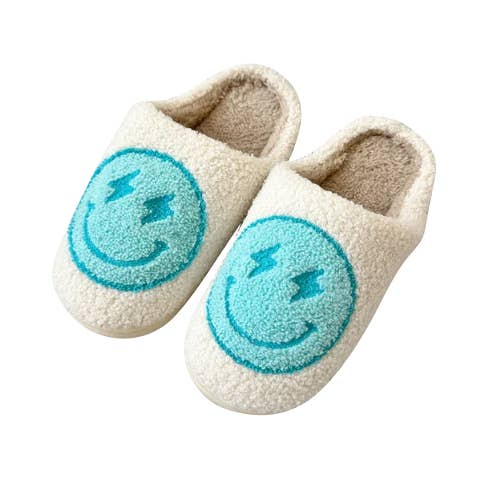 Malibu Sugar - Wholesale Slippers - Women's - Happy Face Slippers w/Lightning Bolt Eyes as Christmas Gift0
