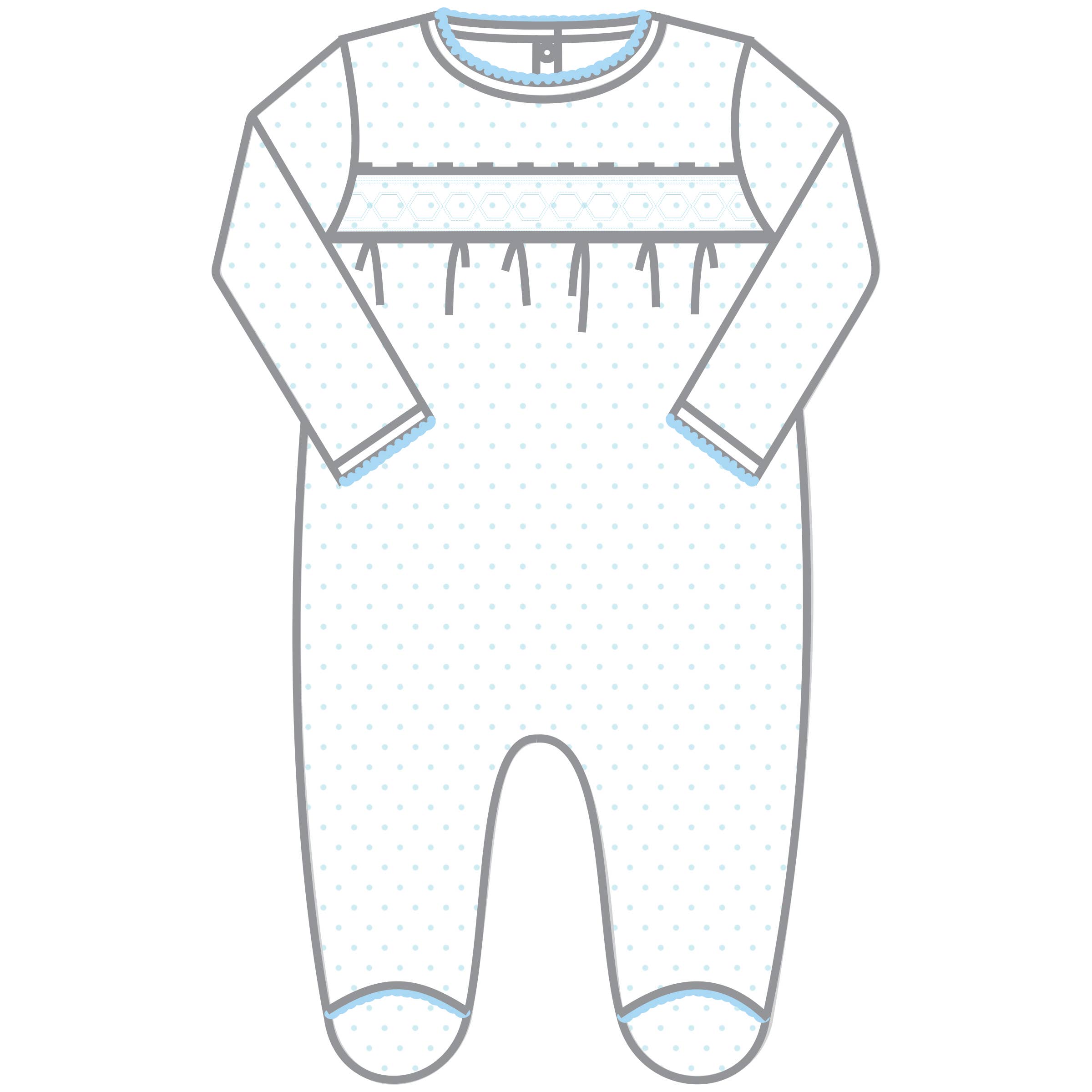 Mini Dots Smocked Footie - Blue for wholesale on Faire0