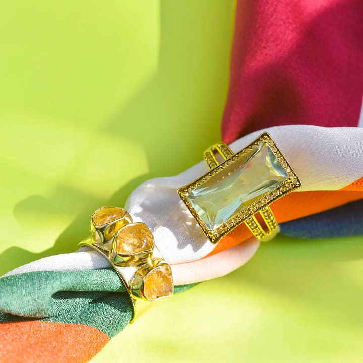 Tiramisu - Wholesale Multi-Stone Ring - Raw Citrine 925 Sterling Silver Wide Band Three Stone Ring4